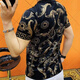 
YOUNG VERSACE new style 3883 summer light luxury European fashion men's beauty head iron diamond gold short-sleeved T-shirt trendy casual black European short-sleeved L (100-120Jin[Jin equals 0.5 kg])