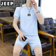 Jeep Spirit Summer à manches courtes à manches courtes short masculin à la mode pure Coton Fashion Casual Sports Basketball Fitness Two-Piece Set Xingyao Black L (90-114Jin [Jin est égal à 0,5 kg]))