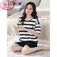 LangSha’s new pajamas for women’s summer new short-sleeved shorts suit for thin stripes, can be worn with large size home clothing two-piece set LS-YZT9885 shorts suit M Recommended 80-95Jin [Jin equals 0.5 kg]