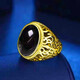 MHFDO Old Phoenix 999 full gold plated ring men's chrysoprase gemstone black agate ring men's fashion live egg-shaped green ring