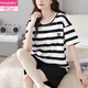 Modal 2025 new woven pajamas for women for summer cotton short-sleeved two-piece summer home clothing XYZT9885 M women's model Recommended 80-100Jin [Jin equals 0.5 kg]