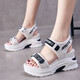 运动凉鞋女2025年新款夏季百搭鱼嘴坡跟松糕厚底老爹高跟增高女鞋 白色 38