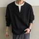 IZEXX fake two-piece Henry collar sweatshirt men's autumn round neck simple versatile loose bottoming shirt top JW19 black 2XL