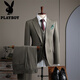 Playboy Suit Men's 2025 Winter Thick Business Professional Formal Wear British Fashion Groom Wedding Suit High-end Tea Gray Three-piece Suit L 50
