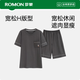 Lomon pajamas men's summer pure cotton short-sleeved casual plaid letter shorts men's home clothing set dark gray XL size
