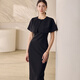 
ROEYSHOUSE Luoyi unique small shawl dress two-piece set 2025 summer new fashion slim fit set 12159 black S
