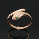 QUAMER plated 14K color gold 585 purple gold inlaid green stone snake-shaped ring women's luxury new ring green eye ring (opening adjustable)