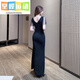 Tangjuns neuer sexy Nachtclub Langer Rock Badewauntechniker Temperament Abendkleid Lange Bar Arbeitskleidung b3883 schwarz s