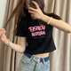 潮流t恤女2025新款设计感小众正肩短款t恤女夏季欲短袖宽松棉上衣 ke白色693 M 100斤以内