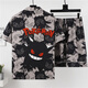 
He Jiagong summer short-sleeved thin imitation cotton pajamas men's home clothing suit summer cartoon print Korean version handsome young man 3271 short-sleeved suit M (70-100Jin [Jin equals 0.5 kg])