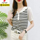 
Pier Cardin ice silk sweater for women 2025 summer new striped base shirt summer short-sleeved T-shirt drawstring yarn sleeve top thin DX826# black and white stripes S recommended 80-99Jin [Jin equals 0.5 kg]