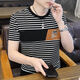 
Commander Bear 2025 short-sleeved T-shirt trendy striped men's versatile top white breathable sweat-absorbing cotton 9898 M