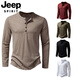 JEEP SPIRIT European and American commuter long-sleeved door tube collar T-shirt men's plus size plus size thin Henry collar T-shirt pullover bottoming shirt white S 110-140Jin Jin equals 0.5 kg