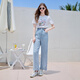 
Baitu betu women's clothing 2025 summer new denim wide-leg pants Tens Lacele nine-point straight pants women 2506T36 denim color M