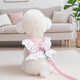 Amor's new dog leash, cute little flower skirt, breathable harness, Teddy Pomeranian pet cat, for summer outing, denim pink, Korean style, small flower harness + 1.5m rope