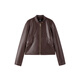 PeaceBird Women's Leather Chaqueta dorada Botón Pequeño soporte de soporte Proteína PU Pu Capota de cuero Motorcillo truncado para mujeres A Maroon S
