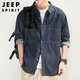 JEEP SPIRIT Jeep denim shirt men's autumn and winter American workwear retro jacket men's long-sleeved shirt men's dark blue XL