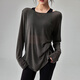 KEJIMITAO European and American ins loose thin yoga wear blouse breathable quick-drying running top round neck slimming Pilates long sleeve dark gray one size fits all (recommended 80-160Jin Jin is equal to about 0.5 kg)
