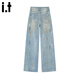 :CHOCOOLATE it American graffiti jeans for women in summer new drawstring loose draped wide-leg trousers light blue [official authentic] S