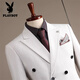 Playboy (PLAYBOY) high-end white suit men's three-piece business formal fit striped suit wedding engagement dress Xuelang White (suit + trousers + vest) XL 52