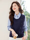 QIAFAN French contrasting color splicing fake two-piece striped shirt for women Autumn and Winter 2025 new temperament age-reducing inner top Navy blue splicing stripes [High quality version] S