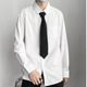 Tang Dynastie weißes langärmeliges Hemd Herrenmodete Brand Street-gebratenes trendy loses farbiges Hemd für kostenlose Krawattenpaar Outfit DK Uniform Weiß (Krawattengeschenk) XL