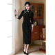 Clothing sample Retro black velvet cheongsam long-sleeved 2025 autumn slimming waist temperament dress daily style 557 L