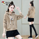 Woodpecker double-sided gold velvet sweatshirt for women in autumn and winter new loose plush thickened short jacket fashionable top pink_[added plush thickened] S_suggested [80-95Jin[Jin equals 0.5 kg]]