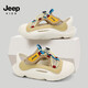 JEEP Children's Sandals 2025 New Baotou Sandals Soft Bottom Girls Beach Shoes Summer Outdoor Wading Shoes Khaki Brown/Ivory White 34 The inner length of the shoe is about 22.9cm
