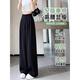 
Cantu Bingsi Suit Casual Pants for Women in Summer High Waist Loose Pressed Pleated Dangling Narrow Version Double Breaked Wide Leg Straight Trousers Black L [Suggested 110-120Jin [Jin equals 0.5 kg]]