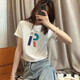 GTYUWVG白色正肩纯棉女士短袖t恤女装夏装2025新款印花修身高腰短款上衣 6189白色-短款 S 75-90斤