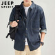 JEEP SPIRIT Jeep denim shirt men's autumn and winter American workwear retro jacket men's long-sleeved shirt men's dark blue XL