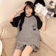Langsha Pajamas Summer Ladies Suit de grande taille Suit à manches courtes Summer 2025 Nouveaux vêtements décontractés à la maison lâche en deux pièces 693 Black Smiley Face M-Size [80-95Jin [Jin est égal à 0,5 kg]] Taille moyenne