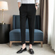 Jesons summer pants men's casual pants straight drooping pinnacle suit pants slim foot business casual pants trousers K723 black (crop pants) 32