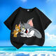Cat and mouse summer new cartoon short-sleeved T-shirt for men and women, small and medium-sized children, pure cotton round neck, loose and versatile - SL yellow - KX683 Cat and mouse, one size [a small size/suggested to take a larger size]