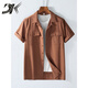DK Light Luxury Herren-Leinen kurzärmeliges Hemd Herren Retro Revers Workwear atmungsaktiv dünner Sommer Baumwollwäsche vielseitiges Hemd weiß XL