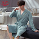 
LangSha waffle bathrobe men's pure cotton medium-length men's nightgown 2025 new absorbent integrated bathrobe LJ16822 M Weight 100-120Jin [Jin equals 0.5 kg]