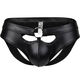 Men's underwear, imitation leather, double thong briefs, sexy patent leather youth stage performance briefs, black M