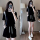 Hengyuanxiang Casual Sportswear Set für Frauen 2025 Sommer neuer Off-Shoulder-Kurzhülsen kleine Hochtülen-Shorts Zwei-teilige Set Black M [Vorgeschlagen 95-105jin [Jin entspricht 0,5 kg]]