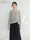 
BSIEE 2025 summer new round neck design with irregular long sleeve thin sweater pullover knit sweater Navy blue L