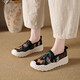 Canvas-Schuhe für Frauen im Sommer atmungsaktiven Retro-vielseitigen einbeinigen faulen Schuhen weicher Sohle bequemer nicht rutschfestem Kleidung-resistente Mutterschuhe YGNX-B8010-1 Schwarz 37