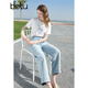 
Baitu betu women's clothing 2025 summer new denim wide-leg pants cotton-like tensile nine-point pants women's 2505X15 light denim blue S