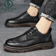 Woodpecker men's shoes autumn British business formal wear men's casual leather shoes black work groom gets married taller big head trendy shoes 9903 black 39
