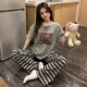 
Xiangyaxin short-sleeved trousers pure cotton pajamas for women in summer new casual and comfortable cartoon stripes for outdoor wear home clothes spring and autumn 826 cat M