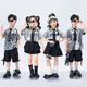 PORESNO Children's Technology Sense Show Vêtements 1er juin Dance Street Vêtements tendance fille Jazz Dance Boys Future Drumming Performance Vêtements Clain à manches courtes: A694 Silver Bright Leather Top + B266 Black 5 110cm toutes taille