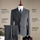 ROMON suit + vest + trousers suit men's slim professional formal dress wool jacket black 2XL