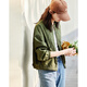 DME (dme) fashionable three-dimensional wrinkle spring workwear style stand collar rubber hem long sleeves hide flesh and easy to wear short coat for women Pink M
