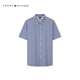 TOMMY HILFIGER【透气府绸】夏季男纯棉商务休闲格子短袖衬衣衬衫男外套35440 蓝白格纹C5J M （推荐：135-150斤）