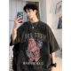 Camiseta de algodón de algodón puro de algodón puro de peso puro opeody americano para hombres sueltos de la marca suelta de verano de verano y camiseta antigua alas mangas [250g de algodón puro] x1416-negro 4xl