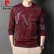 皮尔卡丹（pierre cardin）时尚潮流印花t恤男春秋新品男士圆领长袖冰丝VG图案中青年打底衫 6621黑色 L 建议120-140斤